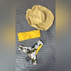 Zaful Yellow and Palm Print Bikini Set